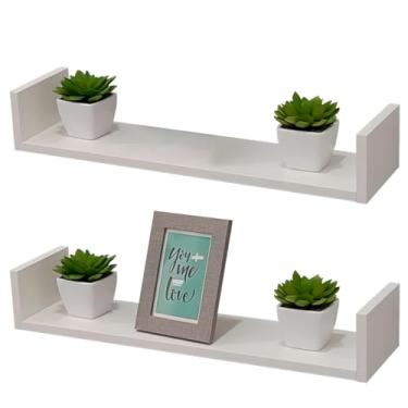 Imagem de Prateleira Suspensa U Suporte Parede Estante Madeira 60x12cm (2, Branco)