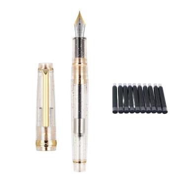 Imagem de DFAMIN Caneta-tinteiro caneta de tinta transparente, enchimento giratório, ponta EF F M, papelaria, escritório, material escolar (fluorescência branca, média)