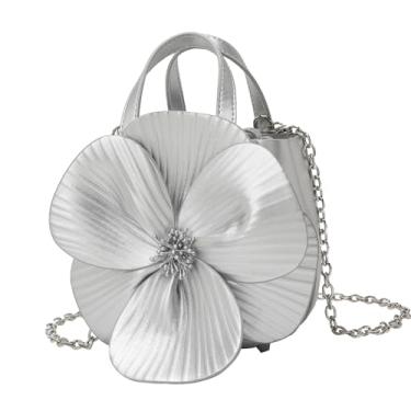 Imagem de KAPPDE Bolsa feminina com pétalas de flores, bolsa tiracolo de ombro único com corrente moderna, Prata, One Size