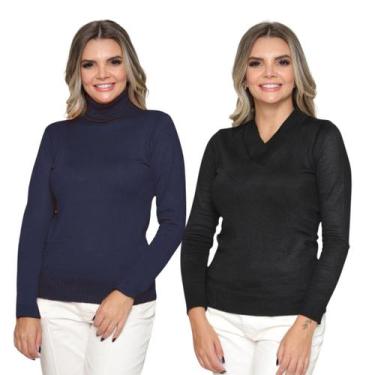 Imagem de Kit 2 Blusas Feminina de Tricô Manga Longa Cacharrel Moda Inverno - SP