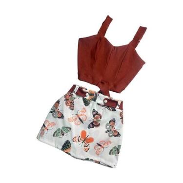 Imagem de Conjunto Plus Size Short Saia Estampado Cropped Botão 0055 - Bellucy M