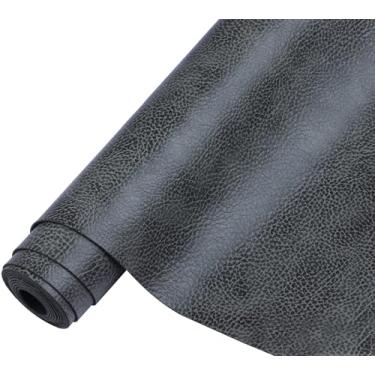 Imagem de GLOREIEY 1 rolo de tecido de folhas de couro sintético 30,5 cm x 53" usado para fazer brincos de couro, costura DIY, sofá, bolsa, brincos, decorações de laços de cabelo (cinza escuro)