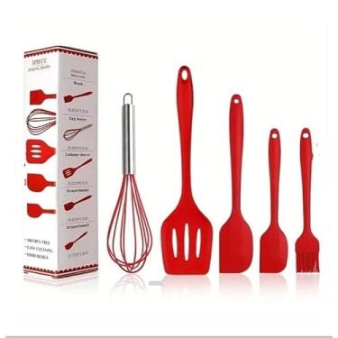Imagem de kit 12 peças utensílios de cozinha silicone Copo Suporte Jogo de Cozinha kit 5 utensílios s/copo(KIT 5 VERMELHO S/COPO)