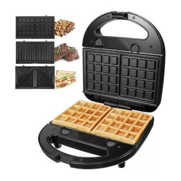 Imagem de Genérico Sanduicheira Multifuncional 3 em 1 Donut Waffle Sanduiche 110v Preto Moderno Aço Inoxidável e ABS Resistente ao Calor