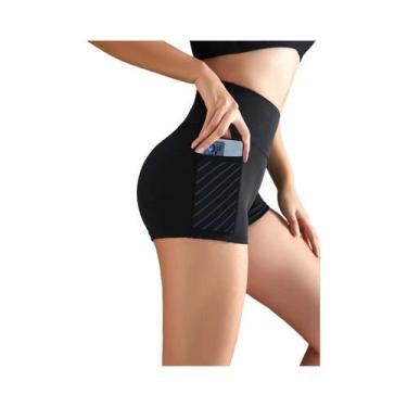 Imagem de Shorts De Yoga Femininos De Cintura Alta Com Bolso Lateral Elástico Pa