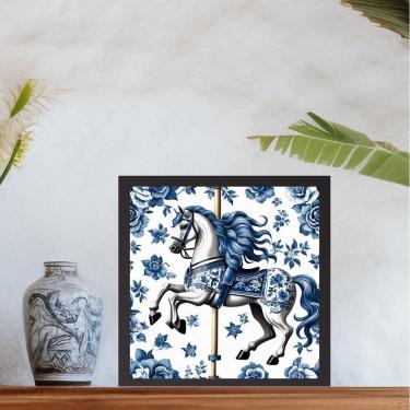 Imagem de Quadro Cavalo Carrossel Estilo Azulejo Português - 33X33Cm
