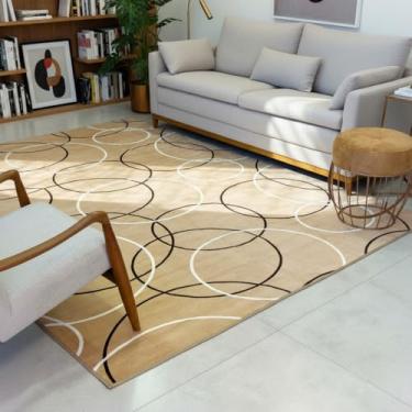 Imagem de Tapete Sala Aveludado Pelo Baixo Geométrico Antialérgico Lavável Tapete Grande Moderno 200x140(Bege)