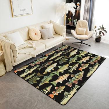 Imagem de Feelyou Tapete para área de pesca infantil, 7,5 x 12,7 cm, vintage, lúcio, peixe, sala de estar, para meninos e meninas, decoração de quarto de meninos e meninas, tapete decorativo para pesca e caça