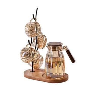 Imagem de x3anggyt5 Conjunto de copos de vidro cor âmbar, 4 copos de água de abóbora de 425 g, 1 suporte de copo de metal em forma de árvore, 1 jarro de água com alça