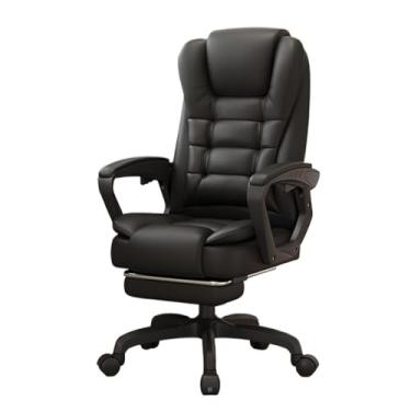 Imagem de Cadeira de escritório executiva ajustável com encosto alto, cadeiras de mesa de couro com suporte lombar, reclináveis ergonômicas e confortáveis, giratórias com rodas (preto)