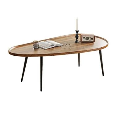 Imagem de Mesa de centro oval mesa de centro moderna mesa de café sofá mesa de chá para sala de estar, mesa de escritório, varanda, mesa de fibra de mesa e pernas de metal, mesa de centro minimalista, mesa de