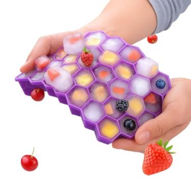 Imagem de Forma de Gelo Colméia Com Tampa - Material Silicone - Pode ser utilizada para fazer bombons de chocolate - 37 Cavidades, Flexível (Roxo)