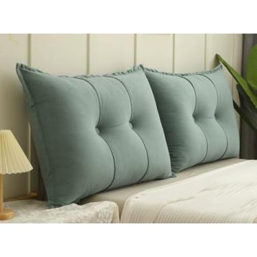 Imagem de Almofada de Leitura Cabeceira em Chenille, Encosto Triangular Grande para Cama Box e Sofá, Travesseiro de Costas com Capa Lavável para Leitura e TV(Verde,60x90cm 1pc)