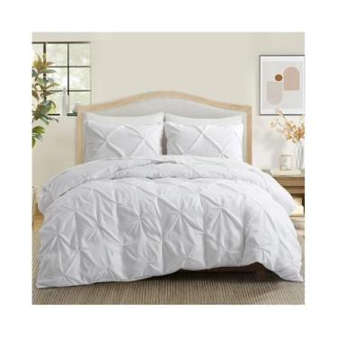 Imagem de Conjunto de 2/3 peças de capa de edredom plissado de microfibra Pintuck, capa de colcha com fronha (branco, solteiro dos EUA (173 x 229 cm))
