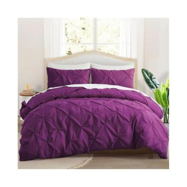 Imagem de Conjunto de 2/3 peças de capa de edredom plissado de microfibra Pintuck, capa de colcha com fronha (roxo, solteiro EUA (173 x 229 cm))