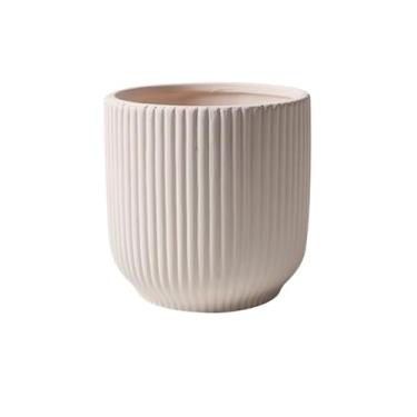 Imagem de Vaso de flores bege redondo com listras vaso de cerâmica para mesa vaso de plantas botânico vaso decorativo para quarto, estudo, jardim, pátio, interior, exterior (grande)