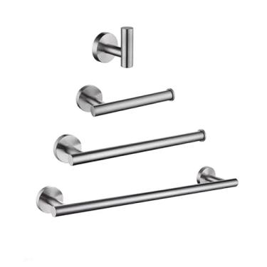 Imagem de Kit de acessórios de banheiro aço inoxidável cromado preto dourado redondo barra de toalha de mão suporte de papel higiênico ganchos de roupão, SS, conjunto de 4 peças 45