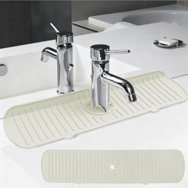 Imagem de Tapete de torneira de silicone de cozinha de 61 cm, alça de torneira, bandeja coletora de respingos, tapete coletor de água para pia e banheiro, branco