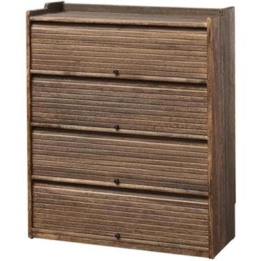 Imagem de 3FLQOOPP Sapateiras independentes de madeira maciça para entrada, design de porta de persiana, armário de armazenamento de sapatos, 4 andares, armário de armazenamento multifuncional para tênis ()