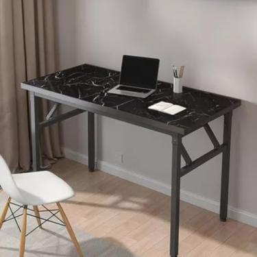 Imagem de Mesa Dobravel Escritorio Tampo Tipo Marmore Branco Preto Madeira (Preto)