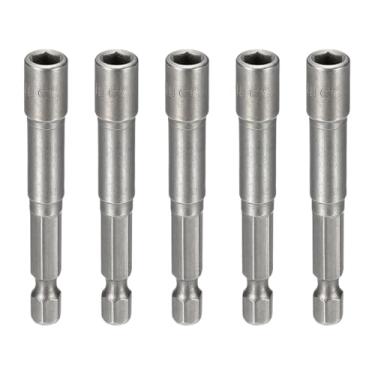 Imagem de HARFINGTON 5 peças de broca de chave de porca soquete métrico de 5,5 mm haste sextavada de 1/10.2 cm (65 mm), soquetes magnéticos de 6 pontos de troca rápida, conjuntos de parafusos de aço Cr-V para