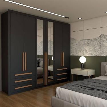 Imagem de Guarda-Roupa Casal Nobile Plus 6 Portas 6 Gavetas com Espelho Preto - Panorama Móveis