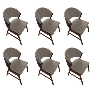 Imagem de Kit 6 Cadeiras De Jantar Madeira Maciça Débora Em Facto Ocre Bege Linho