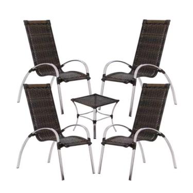 Imagem de Jogo 4 Cadeiras E Mesa Garden Alumínio Trama Pedra Ferro