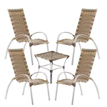 Imagem de Jogo 4 Cadeiras E Mesa Garden Alumínio Trama Capuccino