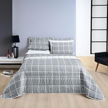 Imagem de Cobre Leito King Square Micropercal 200 Fios 3Pç - Cinza