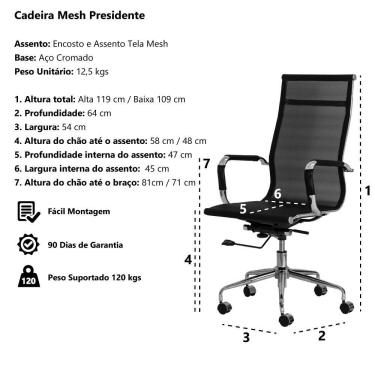Imagem de Cadeira Escritório Presidente Preta Base Giratória Cromada