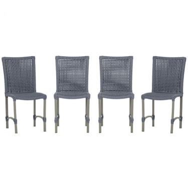Imagem de 4 Cadeiras De Jantar Cannes De Alumínio Pintura Fendi Trama Prata