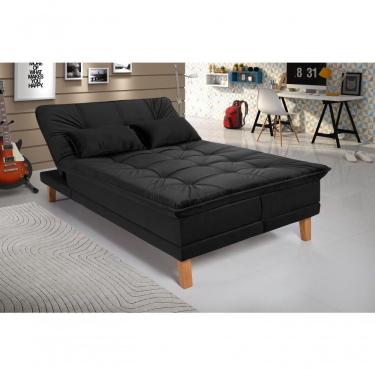 Imagem de Sofá Cama Berlim 3 Lugares Império Reclinável Casal Pés Madeira Espuma Especial D33 Suede Preto 381