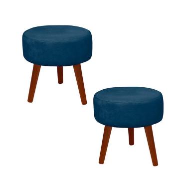 Imagem de Kit 2 Puff Redondo Decorativo Danny Pés Palito Cor:azul Escuro