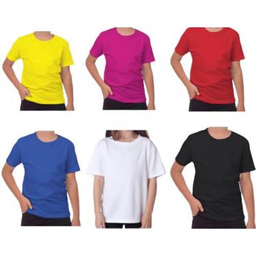 Imagem de Kit 3 Camiseta Infantil 100% Algodão Camisa Lisa Branca Preta Roxa - L