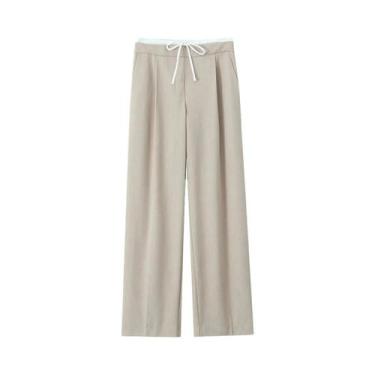 Imagem de Calças Femininas De Cintura Alta Com Perna Reta, Cadarço E Zíper Later