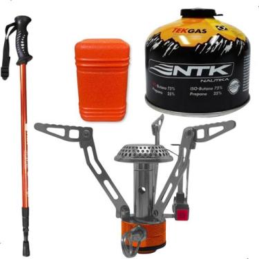 Imagem de Kit 3pçs Mini Fogareiro Camping + Bastão De Caminhada +refil - Guepard