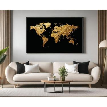 Imagem de Quadros Decorativos com Moldura Mapa Mundi Dourado para Sala Quarto e 
