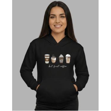 Imagem de Blusa De Frio Feminina Moletom Canguru Coffe Casual - MB Sport, Preto,