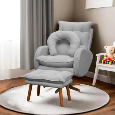 Imagem de Poltrona Amamentação Base Giratória Balanço e Puff Veludo - SOFA STORE