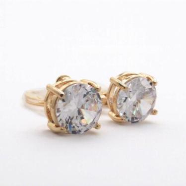 Imagem de Brinco De Pressão Solitário Zircônia Redondo Banho Ouro 18K - Loja BP