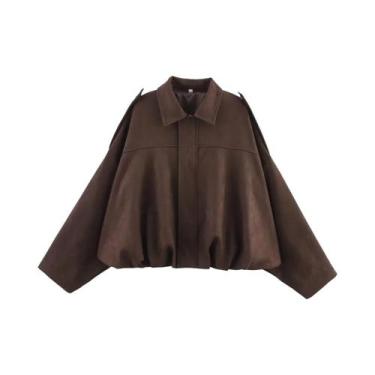 Imagem de Jaqueta Bomber Vintage Feminina Com Manga Longa E Gola Reversível, Est