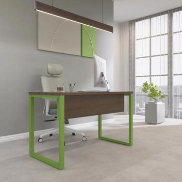 Imagem de Escrivaninha Mesa Escritório X 150cm Industrial Walnut E Verde Miró - 
