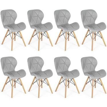 Imagem de Kit 08 Cadeiras Charles Eames Eiffel Slim Wood Estofada - Cinza - Maga
