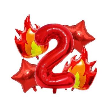 Imagem de Balões De Folha Com Tema De Bombeiro Para Meninos, Número De Fogo, 5 P