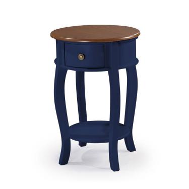 Imagem de Mesa Lateral Redonda com 1 Gaveta e Prateleira 1035 Linz Móveis - Azul Petróleo/Imbuia Glazer