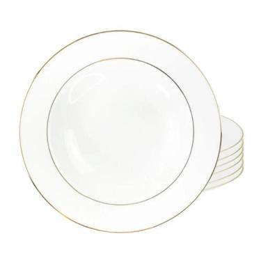 Imagem de Jogo Pratos De Sobremesa 19cm Porcelana Kit 6 Peças Luxo Borda Dourada