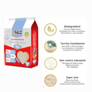Imagem de Areia Biodegradável Milho E Mandioca Fina Great Pets 3,8kg