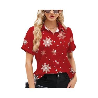 Imagem de Camisa Casual Confortável De Manga Curta Com Padrão De Floco De Neve P