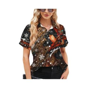Imagem de Camisa Casual Confortável De Manga Curta Com Padrão De Floco De Neve P